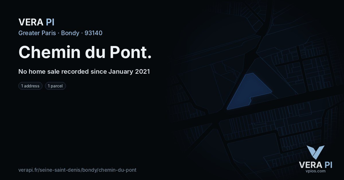 Chemin du Pont, Bondy at night – every parcel coloured by the prices around it, the street's own parcels lit