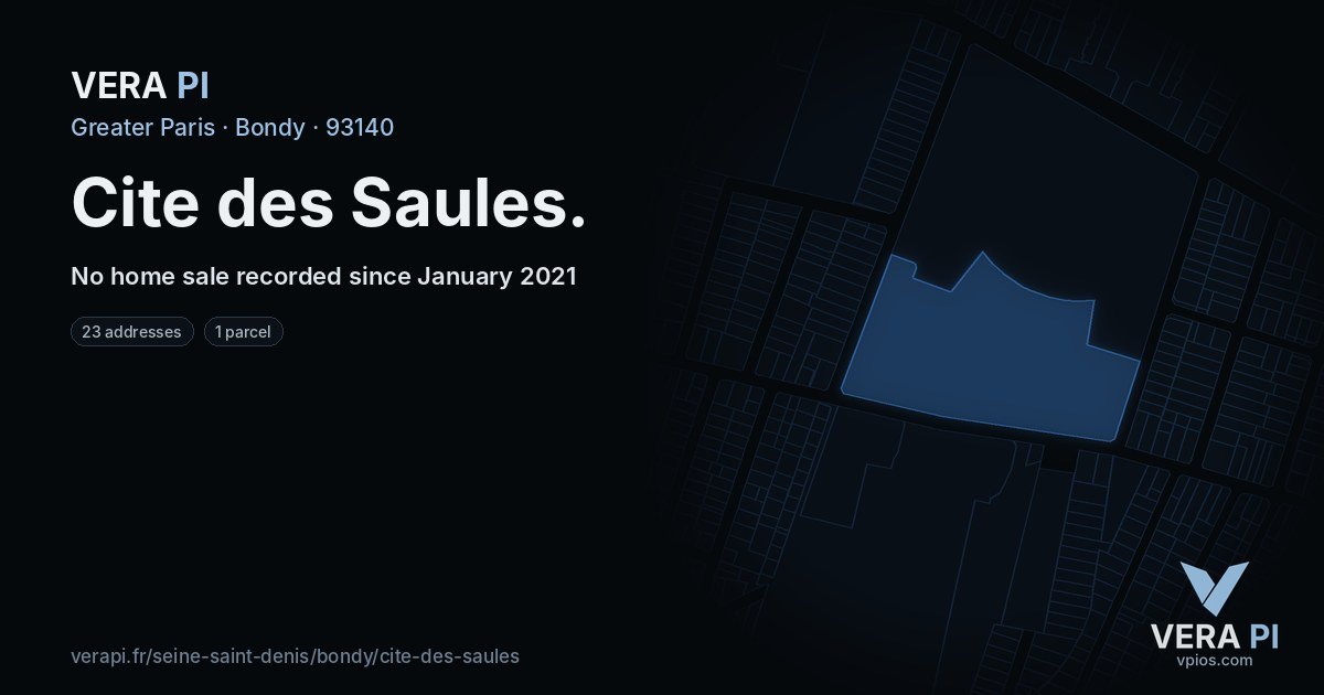 Cite des Saules, Bondy at night – every parcel coloured by the prices around it, the street's own parcels lit