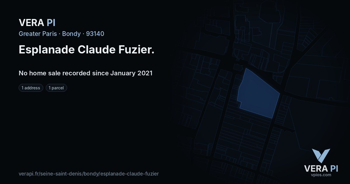Esplanade Claude Fuzier, Bondy at night – every parcel coloured by the prices around it, the street's own parcels lit