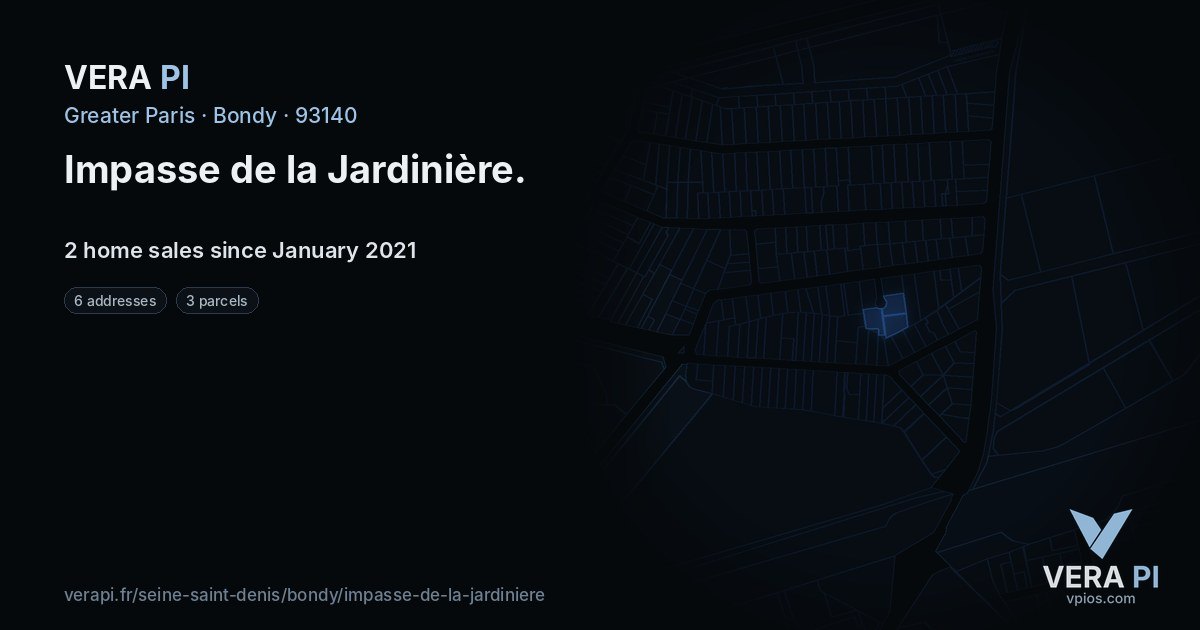 Impasse de la Jardinière, Bondy at night – every parcel coloured by the prices around it, the street's own parcels lit
