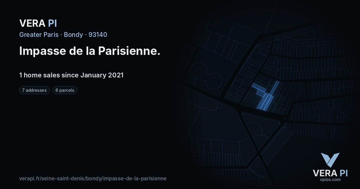 Impasse de la Parisienne, Bondy at night – every parcel coloured by the prices around it, the street's own parcels lit