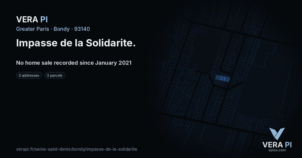 Impasse de la Solidarite, Bondy at night – every parcel coloured by the prices around it, the street's own parcels lit
