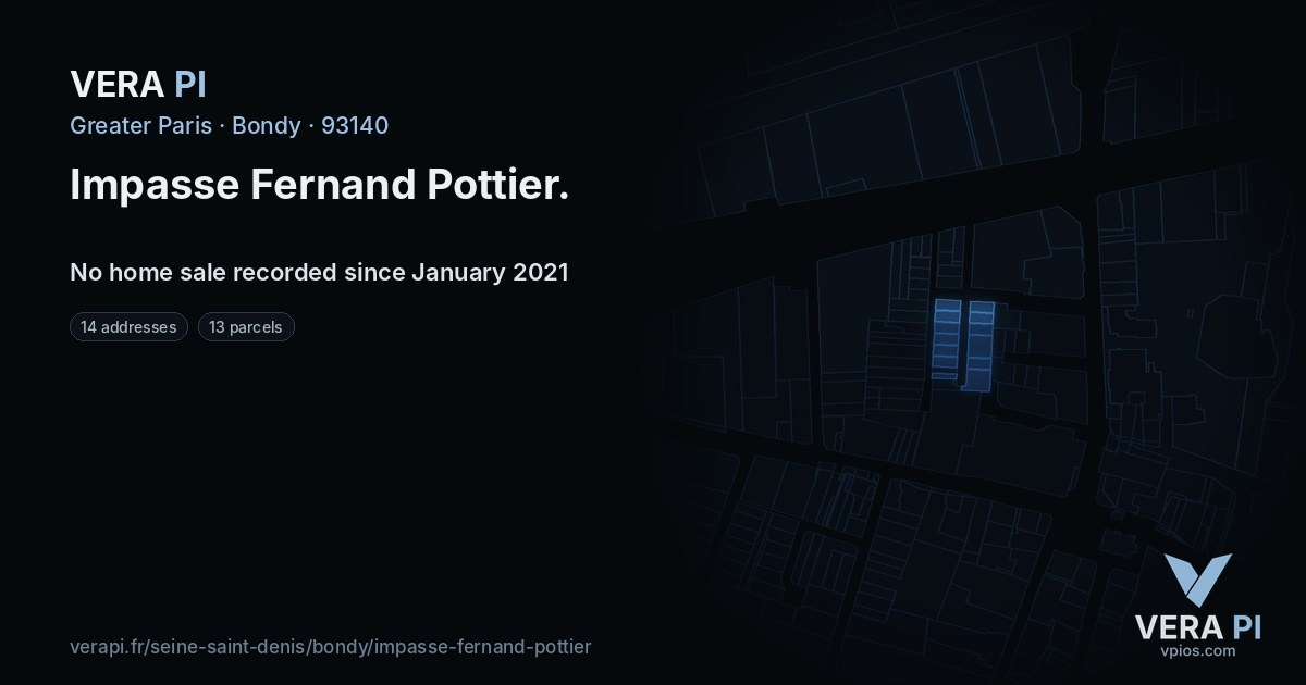 Impasse Fernand Pottier, Bondy at night – every parcel coloured by the prices around it, the street's own parcels lit