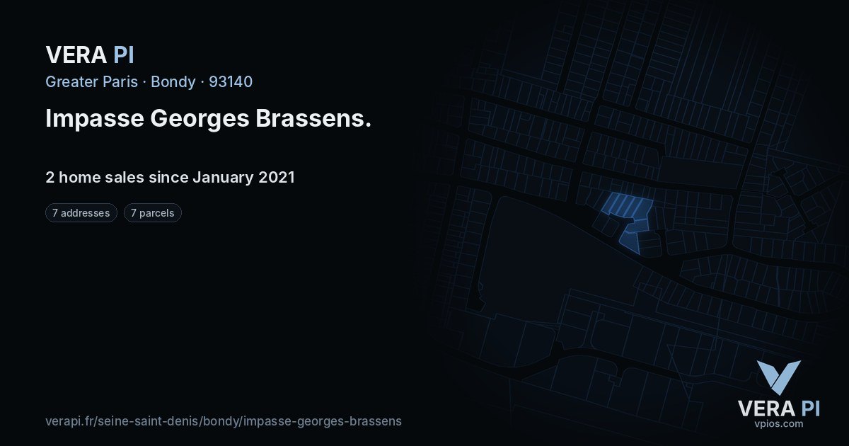 Impasse Georges Brassens, Bondy at night – every parcel coloured by the prices around it, the street's own parcels lit