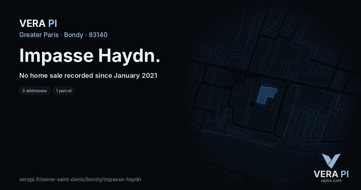 Impasse Haydn, Bondy at night – every parcel coloured by the prices around it, the street's own parcels lit