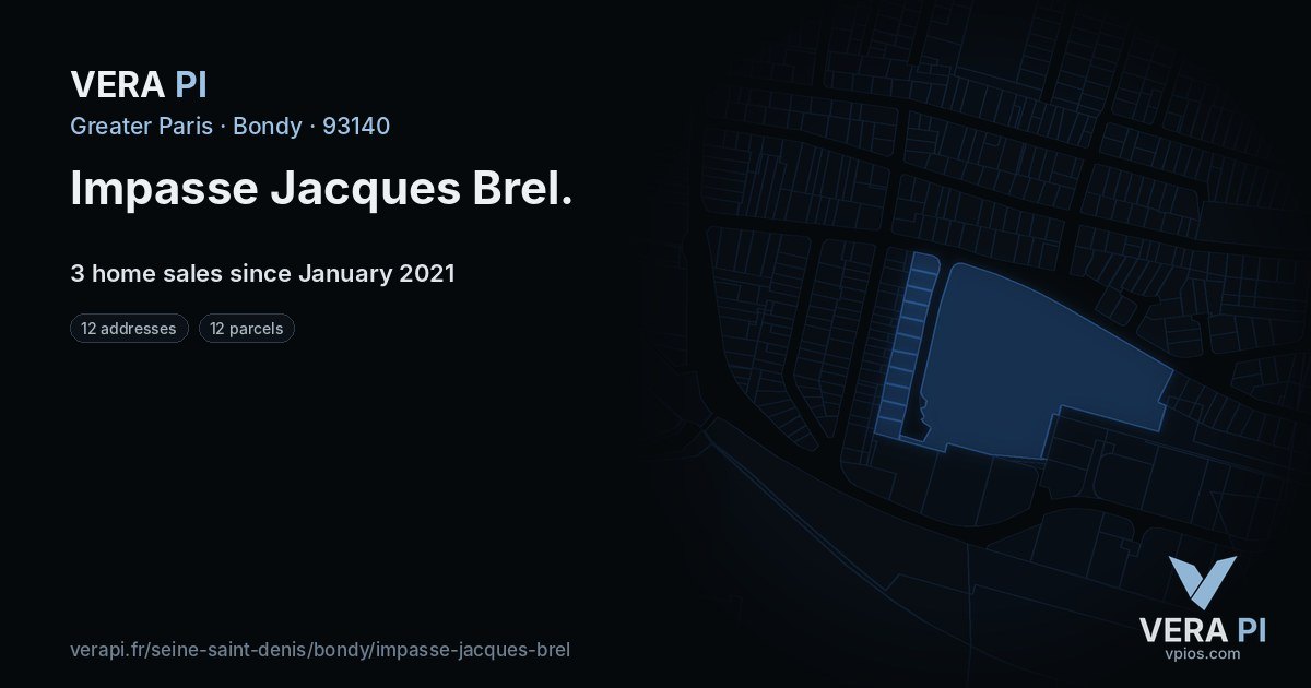 Impasse Jacques Brel, Bondy at night – every parcel coloured by the prices around it, the street's own parcels lit