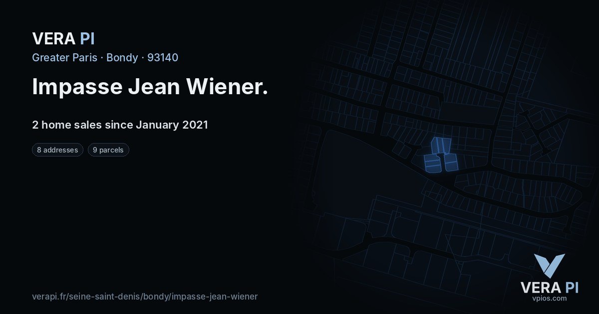 Impasse Jean Wiener, Bondy at night – every parcel coloured by the prices around it, the street's own parcels lit