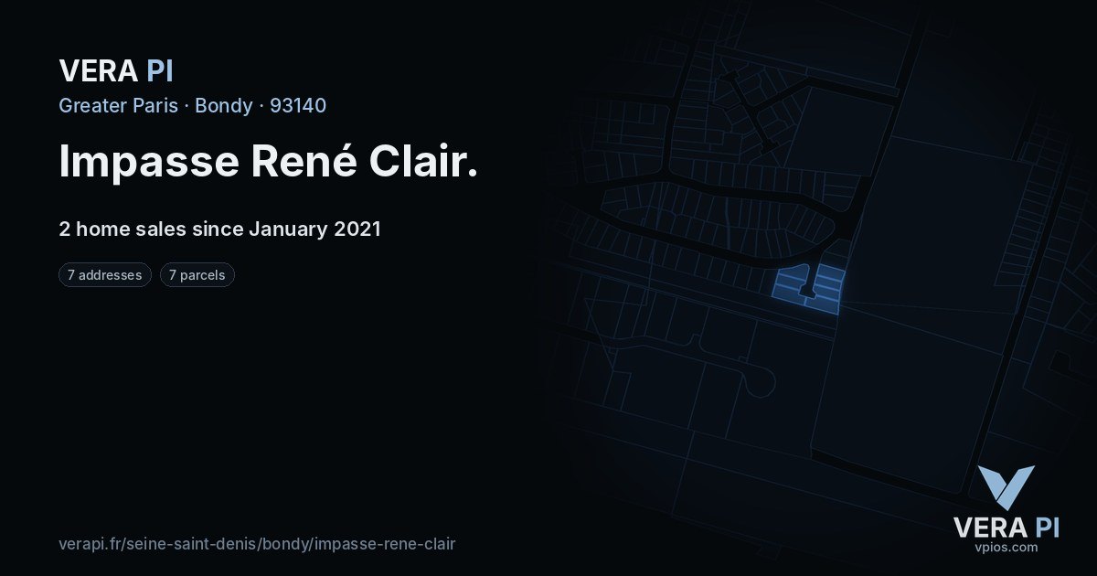 Impasse René Clair, Bondy at night – every parcel coloured by the prices around it, the street's own parcels lit