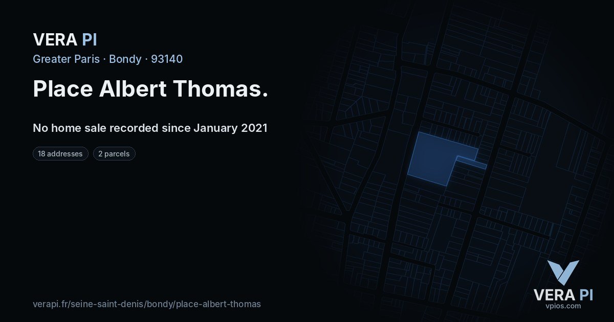 Place Albert Thomas, Bondy at night – every parcel coloured by the prices around it, the street's own parcels lit