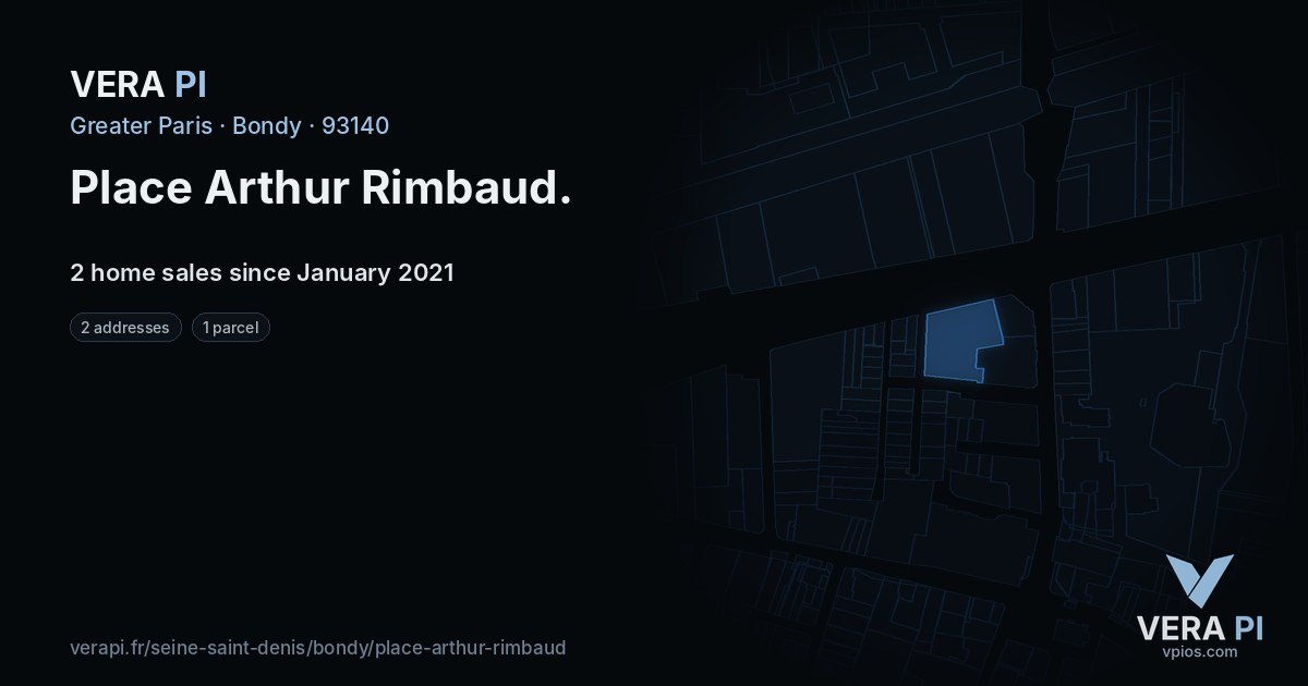 Place Arthur Rimbaud, Bondy at night – every parcel coloured by the prices around it, the street's own parcels lit