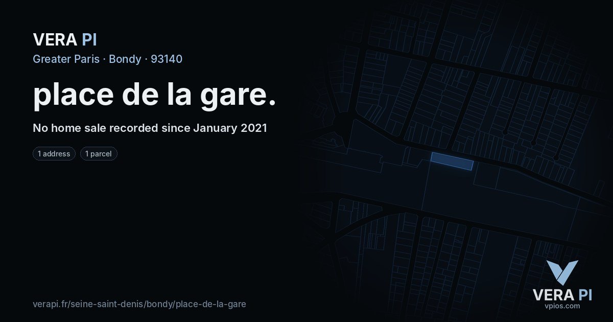 place de la gare, Bondy at night – every parcel coloured by the prices around it, the street's own parcels lit