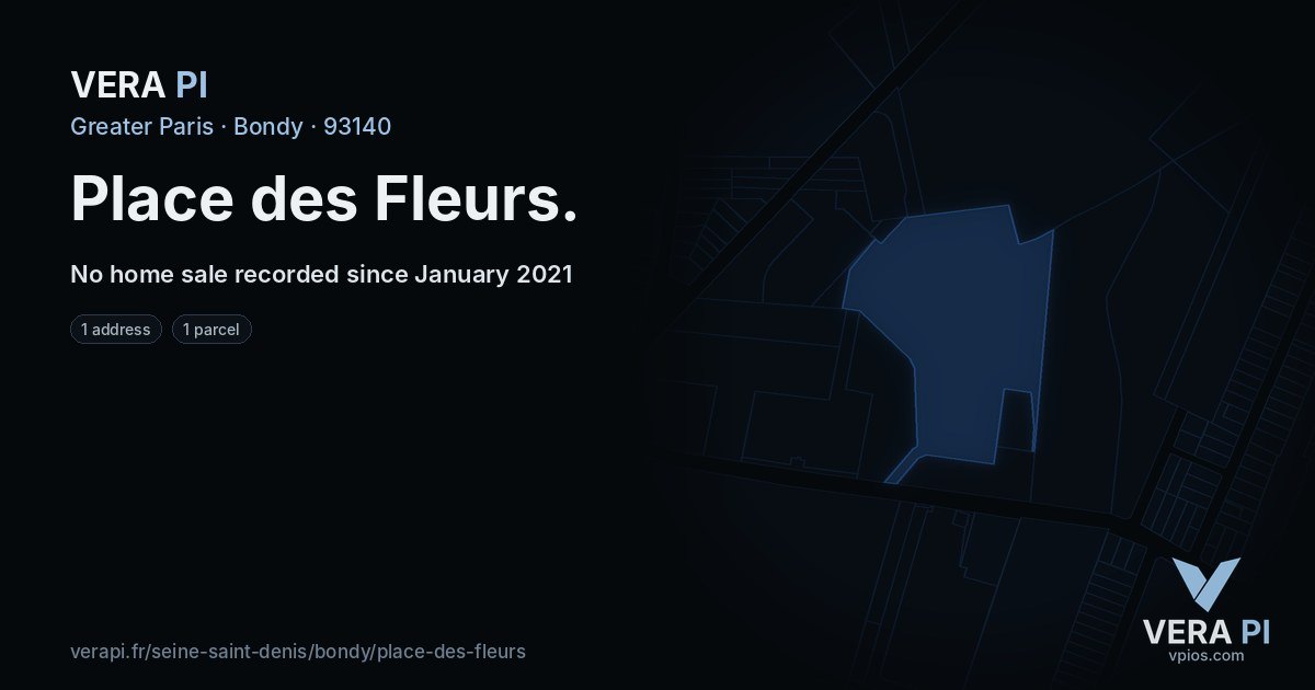 Place des Fleurs, Bondy at night – every parcel coloured by the prices around it, the street's own parcels lit