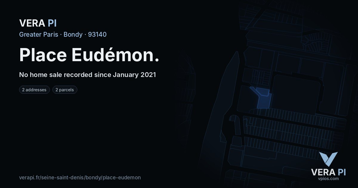 Place Eudémon, Bondy at night – every parcel coloured by the prices around it, the street's own parcels lit