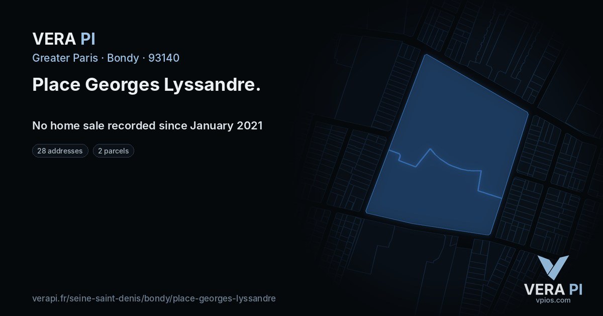 Place Georges Lyssandre, Bondy at night – every parcel coloured by the prices around it, the street's own parcels lit
