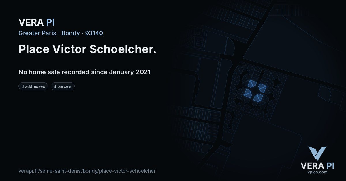 Place Victor Schoelcher, Bondy at night – every parcel coloured by the prices around it, the street's own parcels lit