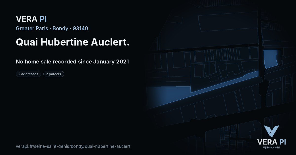 Quai Hubertine Auclert, Bondy at night – every parcel coloured by the prices around it, the street's own parcels lit