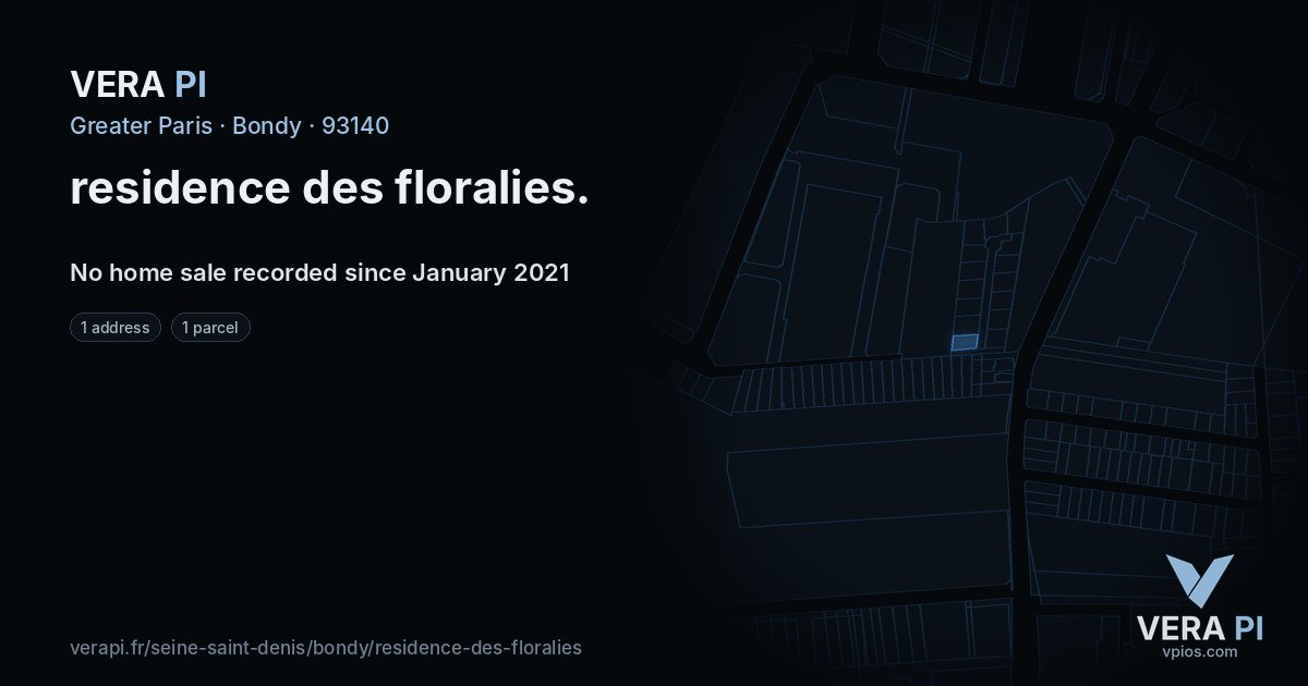 residence des floralies, Bondy at night – every parcel coloured by the prices around it, the street's own parcels lit