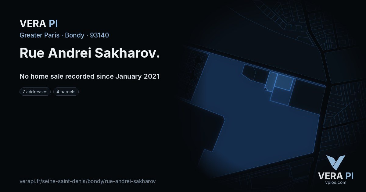 Rue Andrei Sakharov, Bondy at night – every parcel coloured by the prices around it, the street's own parcels lit