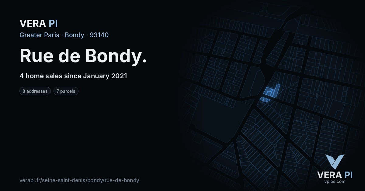 Rue de Bondy, Bondy at night – every parcel coloured by the prices around it, the street's own parcels lit