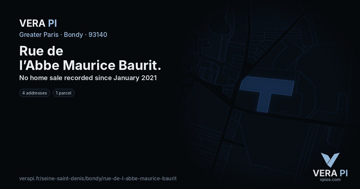 Rue de l’Abbe Maurice Baurit, Bondy at night – every parcel coloured by the prices around it, the street's own parcels lit