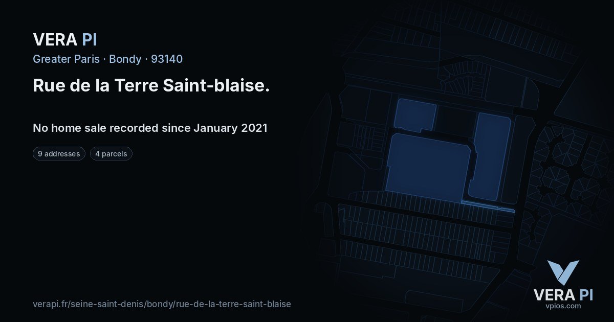 Rue de la Terre Saint-blaise, Bondy at night – every parcel coloured by the prices around it, the street's own parcels lit