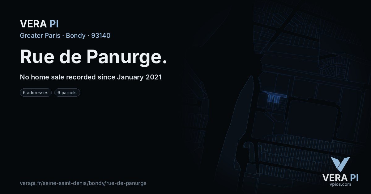 Rue de Panurge, Bondy at night – every parcel coloured by the prices around it, the street's own parcels lit