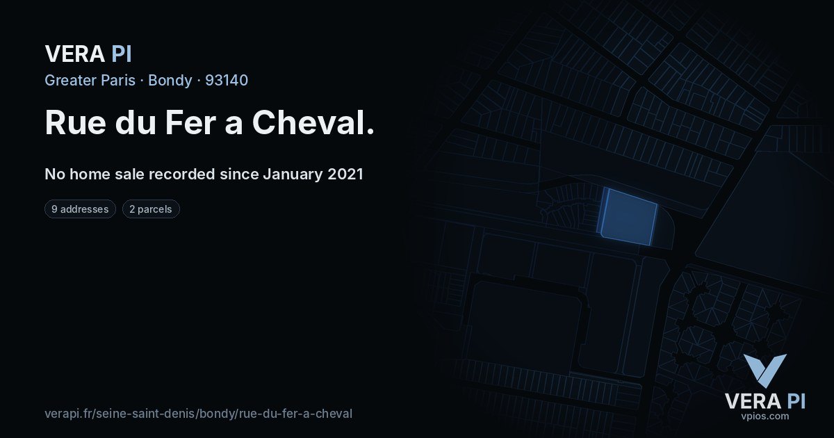 Rue du Fer a Cheval, Bondy at night – every parcel coloured by the prices around it, the street's own parcels lit