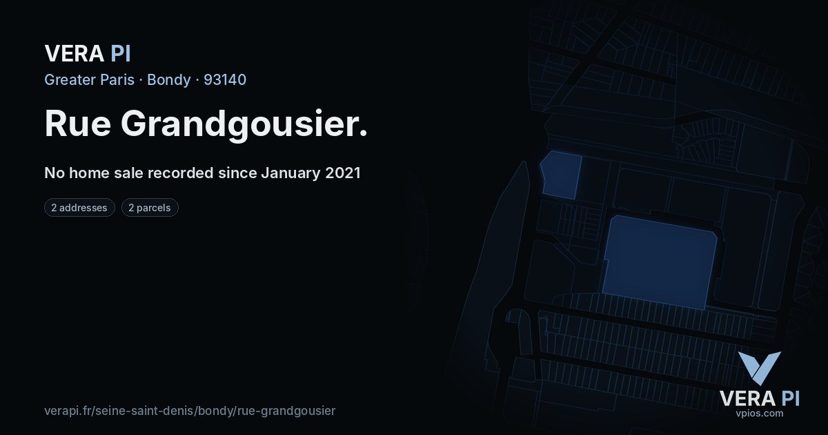 Rue Grandgousier, Bondy at night – every parcel coloured by the prices around it, the street's own parcels lit