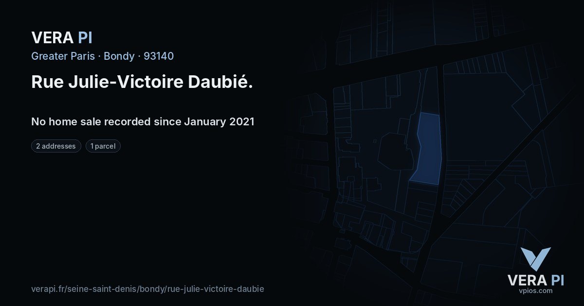 Rue Julie-Victoire Daubié, Bondy at night – every parcel coloured by the prices around it, the street's own parcels lit