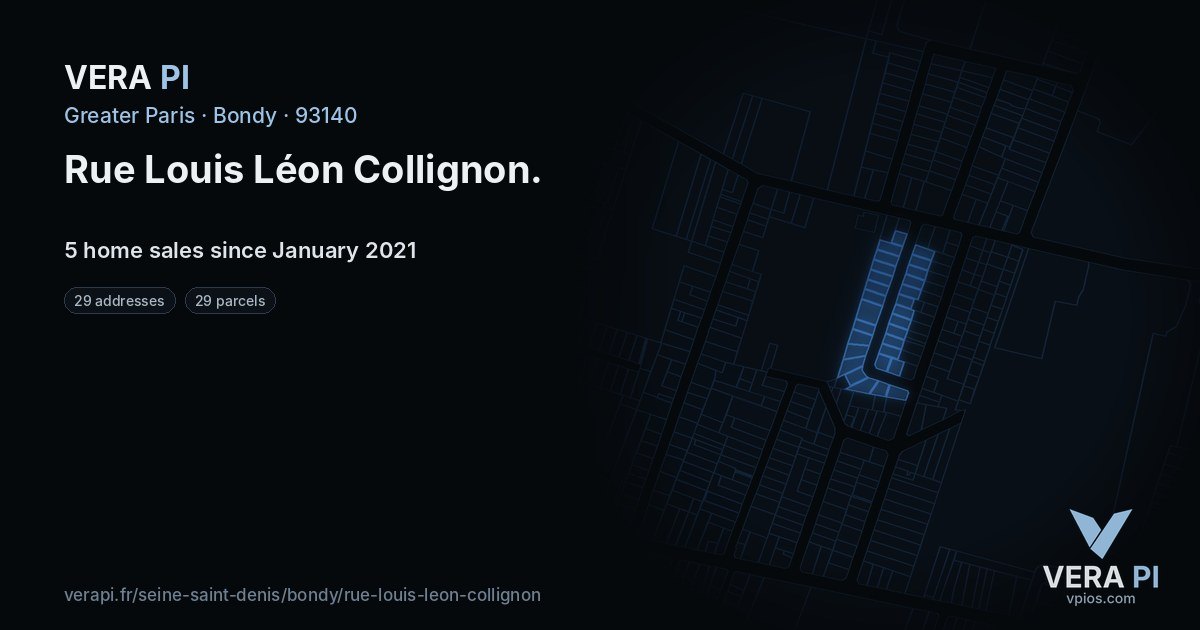 Rue Louis Léon Collignon, Bondy at night – every parcel coloured by the prices around it, the street's own parcels lit