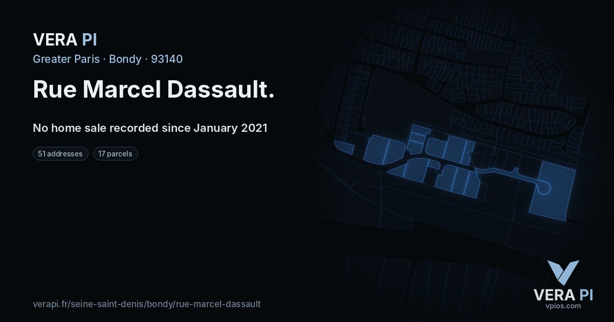 Rue Marcel Dassault, Bondy at night – every parcel coloured by the prices around it, the street's own parcels lit