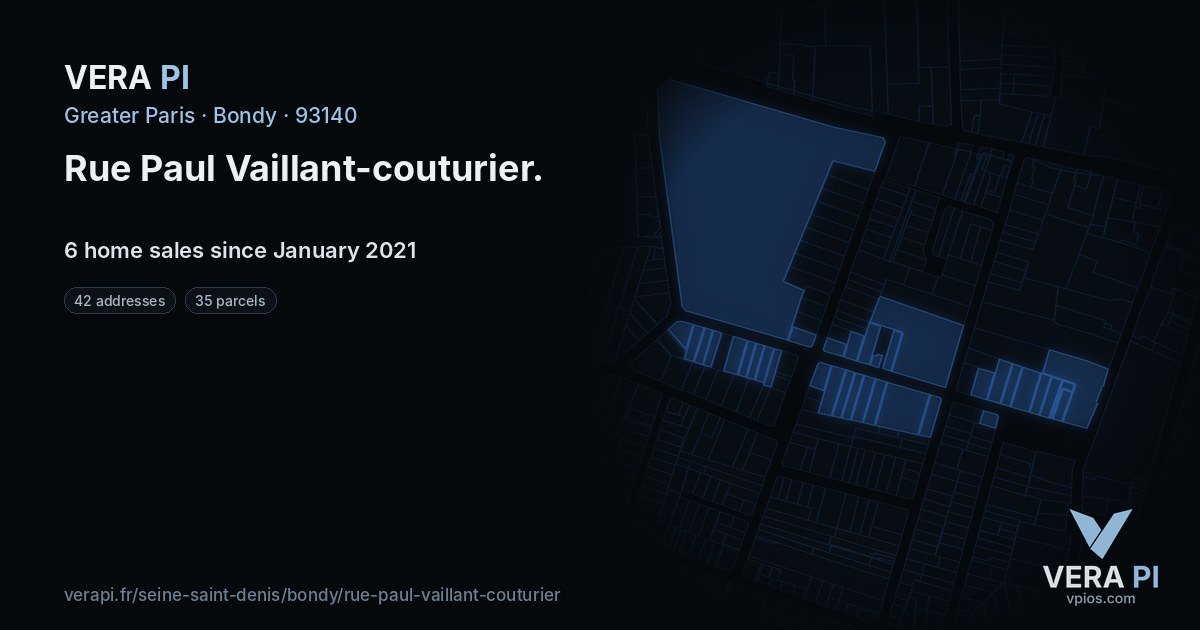 Rue Paul Vaillant-couturier, Bondy at night – every parcel coloured by the prices around it, the street's own parcels lit