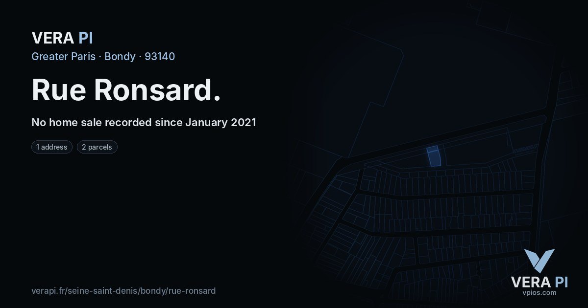 Rue Ronsard, Bondy at night – every parcel coloured by the prices around it, the street's own parcels lit