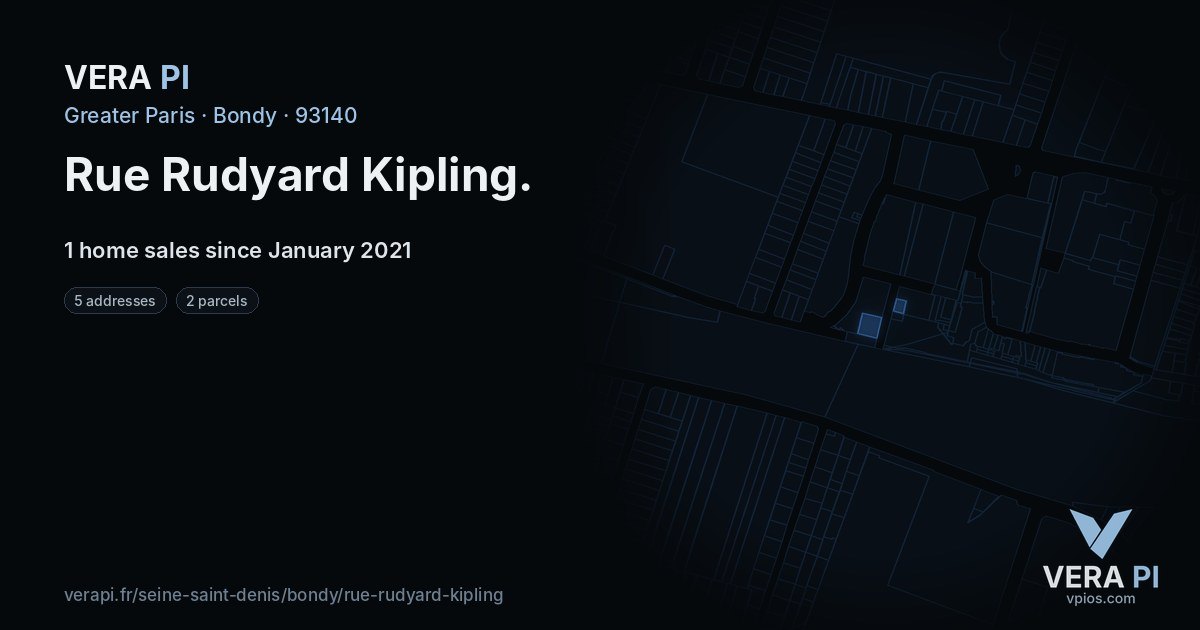 Rue Rudyard Kipling, Bondy at night – every parcel coloured by the prices around it, the street's own parcels lit