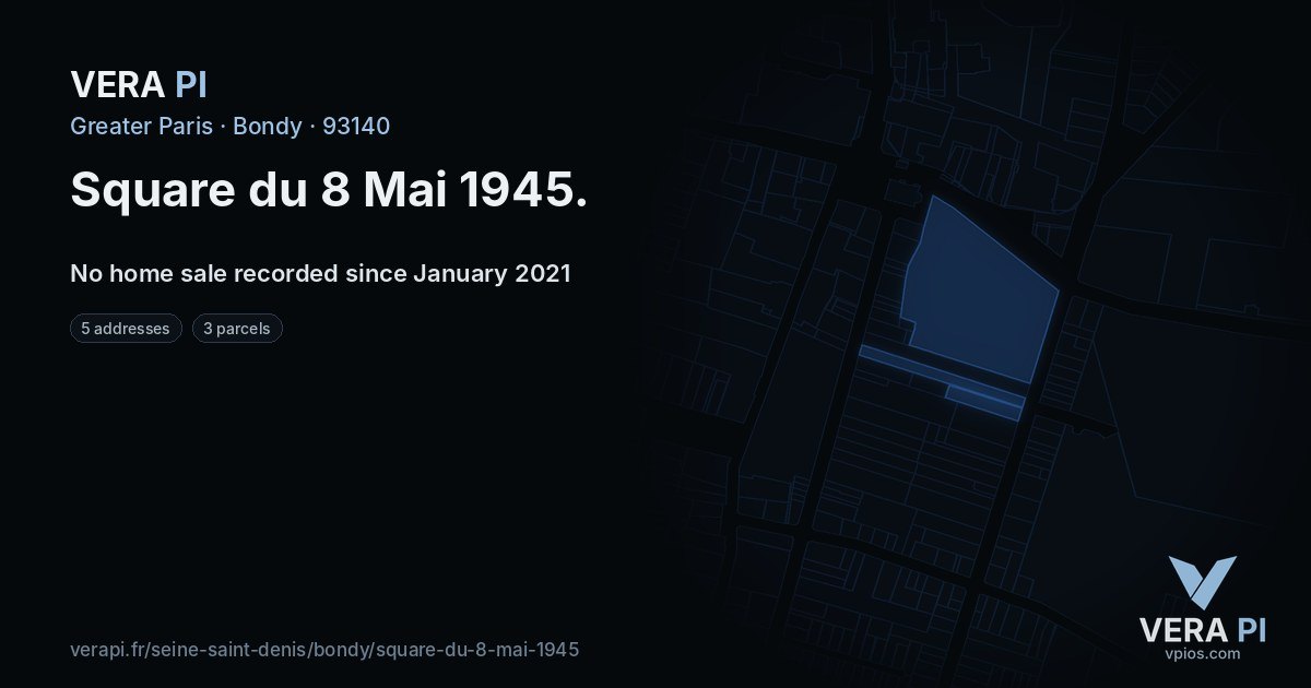Square du 8 Mai 1945, Bondy at night – every parcel coloured by the prices around it, the street's own parcels lit
