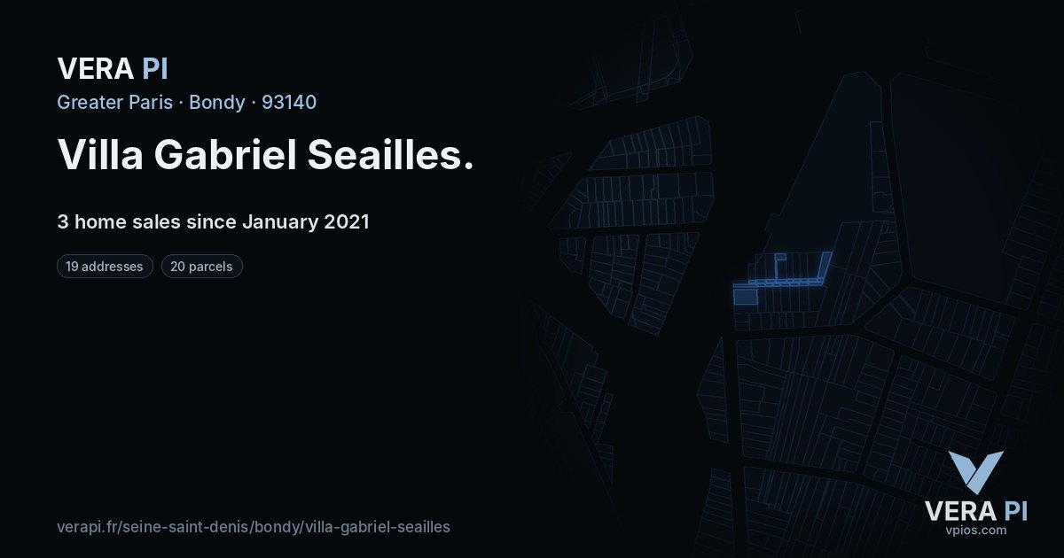 Villa Gabriel Seailles, Bondy at night – every parcel coloured by the prices around it, the street's own parcels lit
