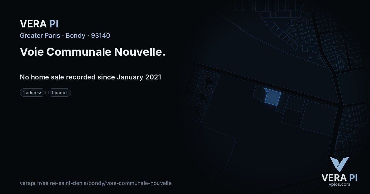 Voie Communale Nouvelle, Bondy at night – every parcel coloured by the prices around it, the street's own parcels lit