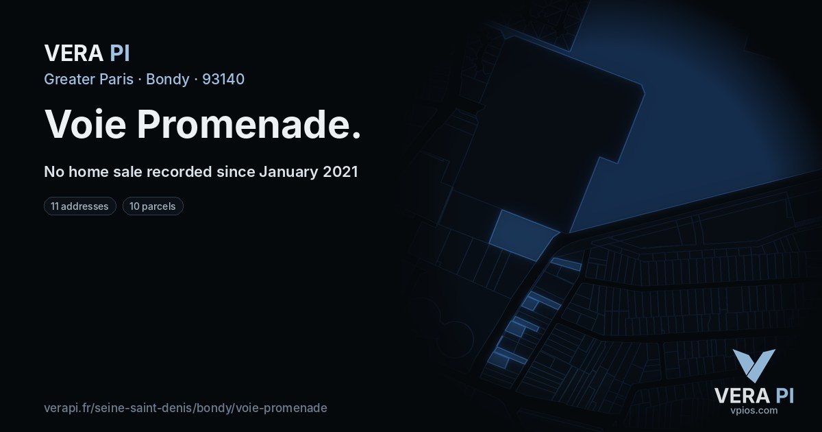 Voie Promenade, Bondy at night – every parcel coloured by the prices around it, the street's own parcels lit