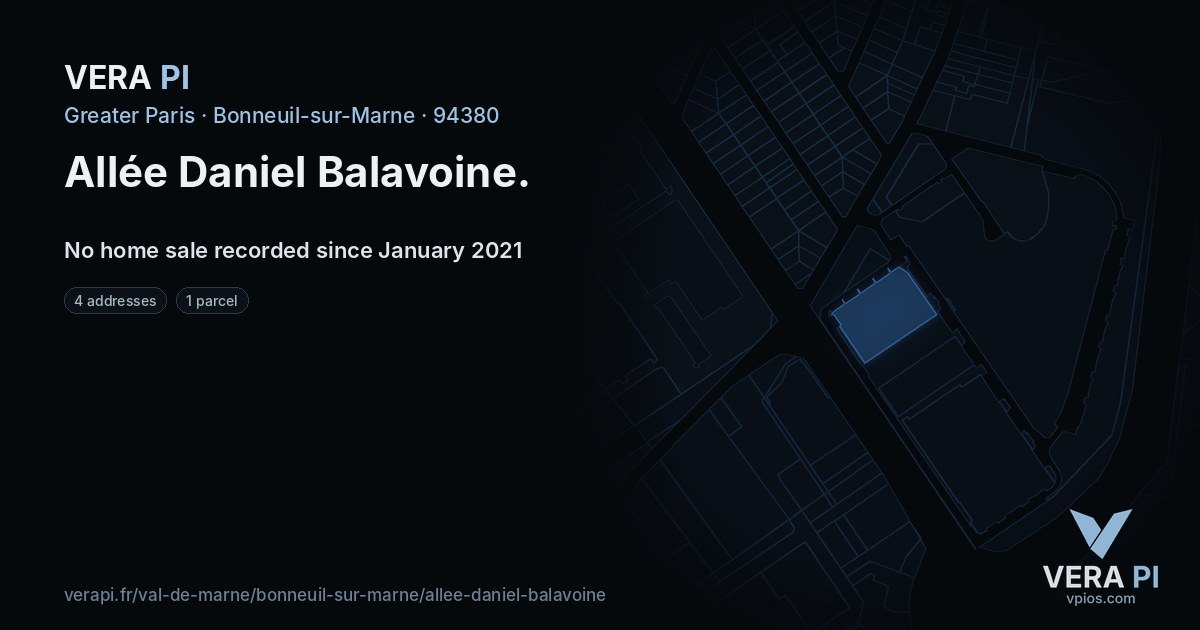 Allée Daniel Balavoine, Bonneuil-sur-Marne at night – every parcel coloured by the prices around it, the street's own parcels lit