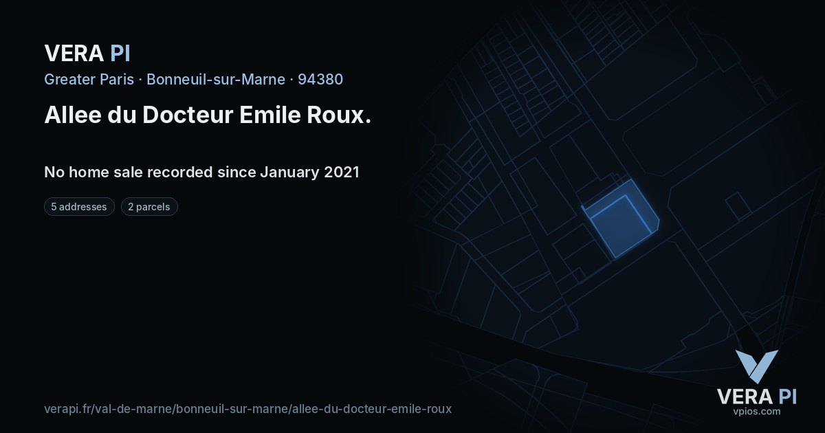 Allee du Docteur Emile Roux, Bonneuil-sur-Marne at night – every parcel coloured by the prices around it, the street's own parcels lit