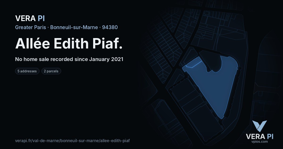 Allée Edith Piaf, Bonneuil-sur-Marne at night – every parcel coloured by the prices around it, the street's own parcels lit