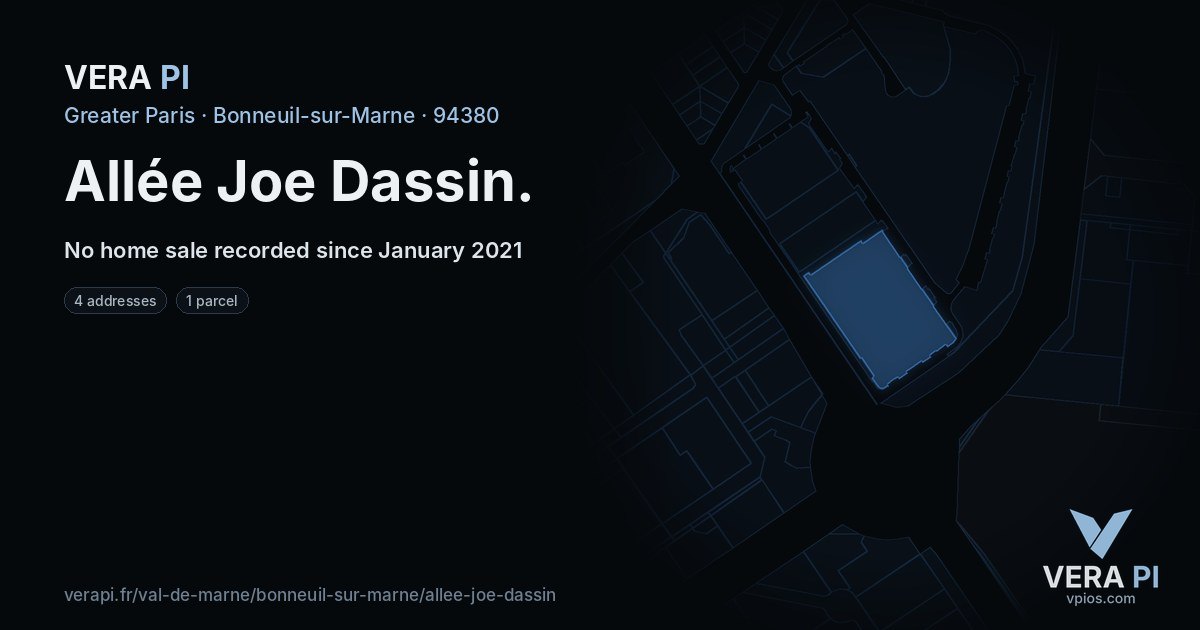 Allée Joe Dassin, Bonneuil-sur-Marne at night – every parcel coloured by the prices around it, the street's own parcels lit
