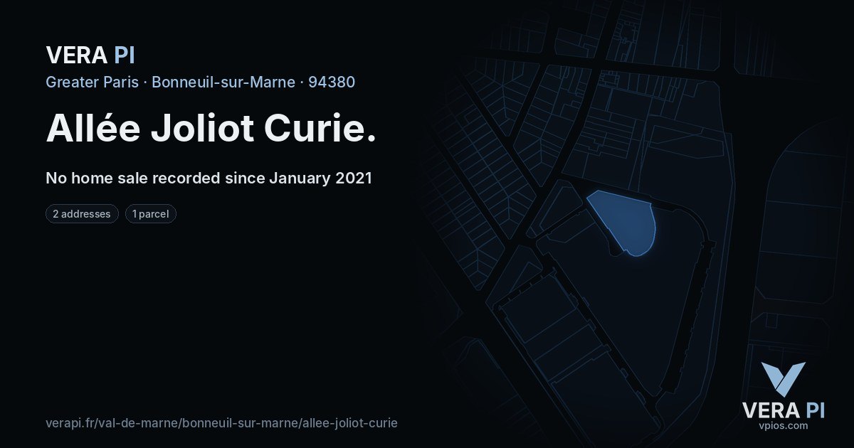 Allée Joliot Curie, Bonneuil-sur-Marne at night – every parcel coloured by the prices around it, the street's own parcels lit