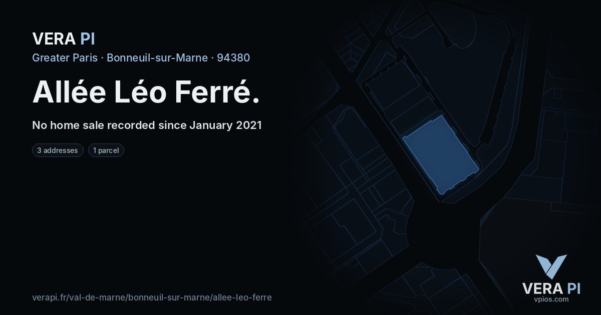 Allée Léo Ferré, Bonneuil-sur-Marne at night – every parcel coloured by the prices around it, the street's own parcels lit