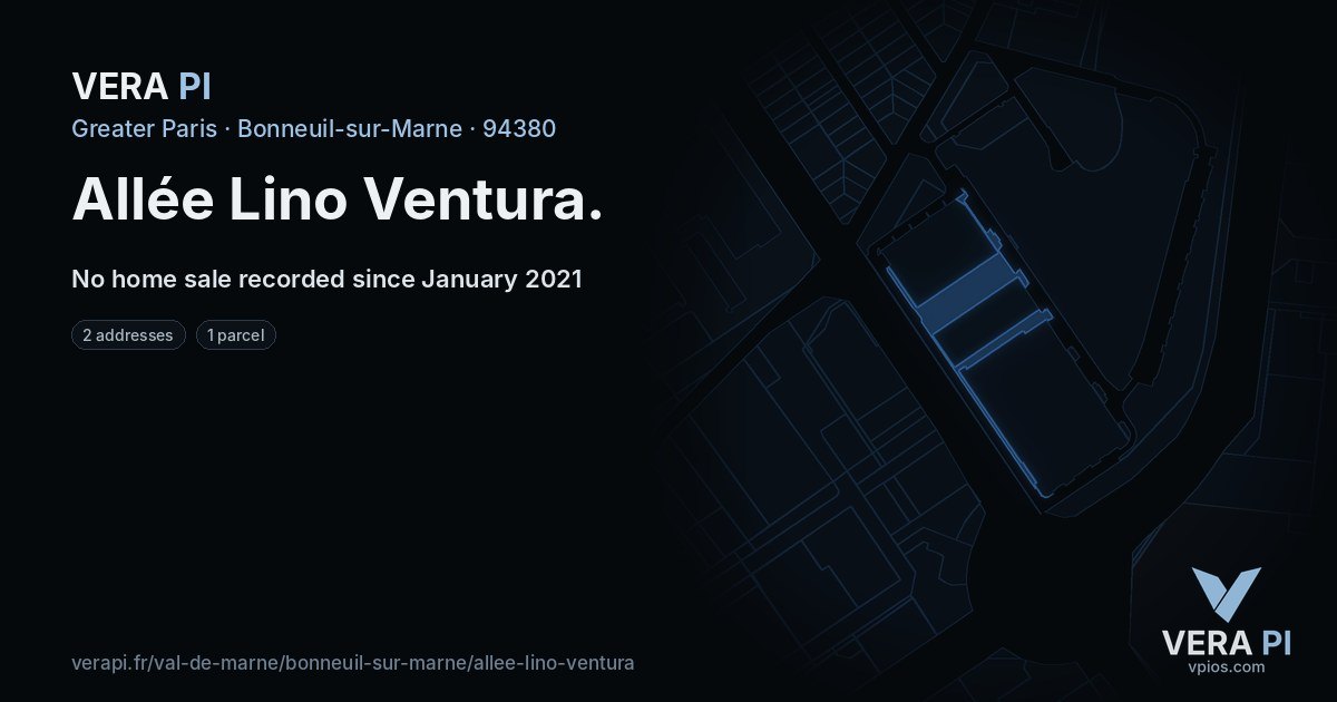 Allée Lino Ventura, Bonneuil-sur-Marne at night – every parcel coloured by the prices around it, the street's own parcels lit