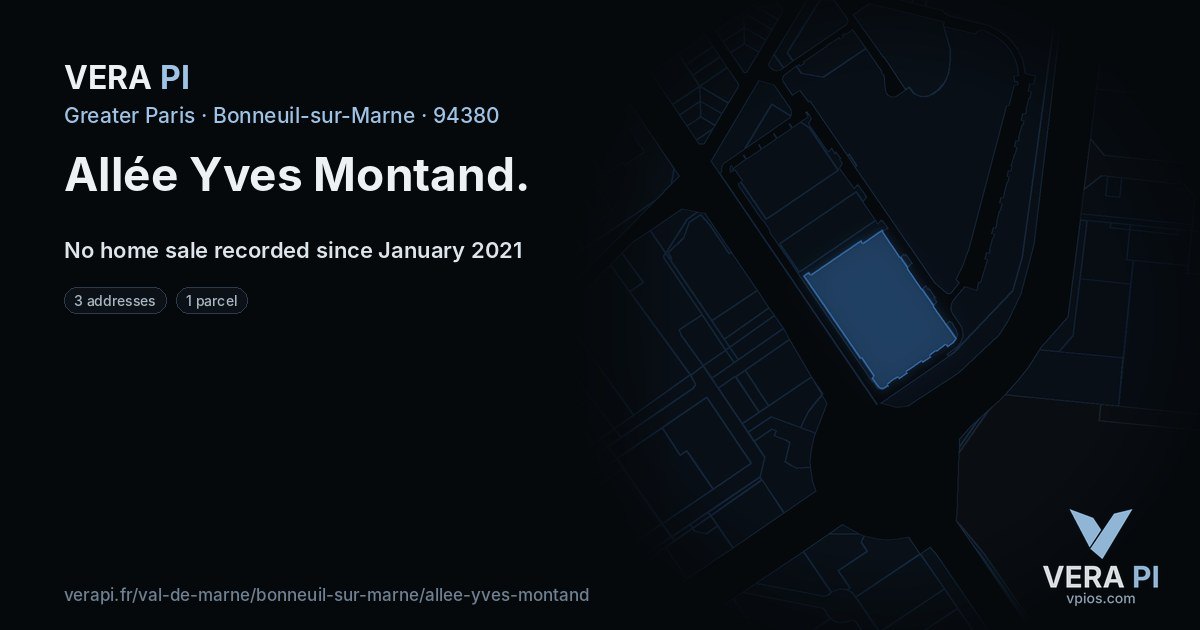 Allée Yves Montand, Bonneuil-sur-Marne at night – every parcel coloured by the prices around it, the street's own parcels lit