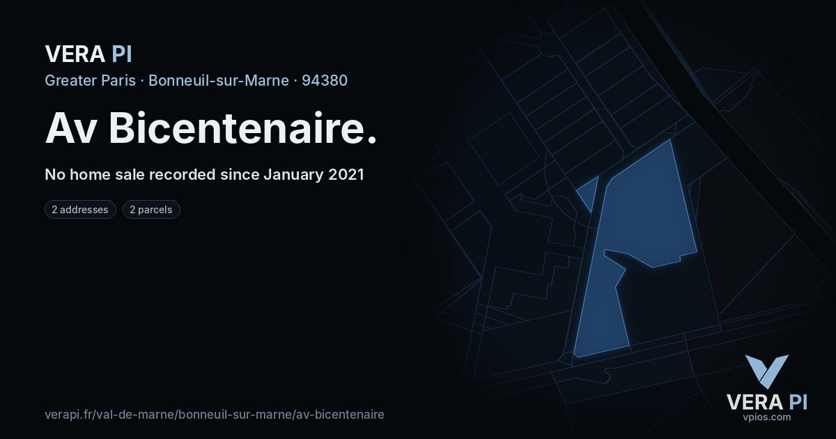 Av Bicentenaire, Bonneuil-sur-Marne at night – every parcel coloured by the prices around it, the street's own parcels lit