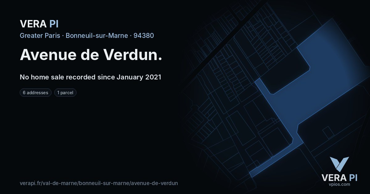 Avenue de Verdun, Bonneuil-sur-Marne at night – every parcel coloured by the prices around it, the street's own parcels lit