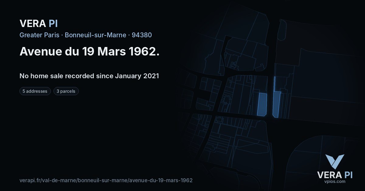 Avenue du 19 Mars 1962, Bonneuil-sur-Marne at night – every parcel coloured by the prices around it, the street's own parcels lit