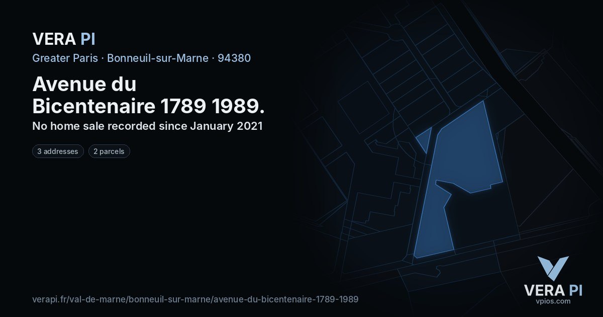 Avenue du Bicentenaire 1789 1989, Bonneuil-sur-Marne at night – every parcel coloured by the prices around it, the street's own parcels lit